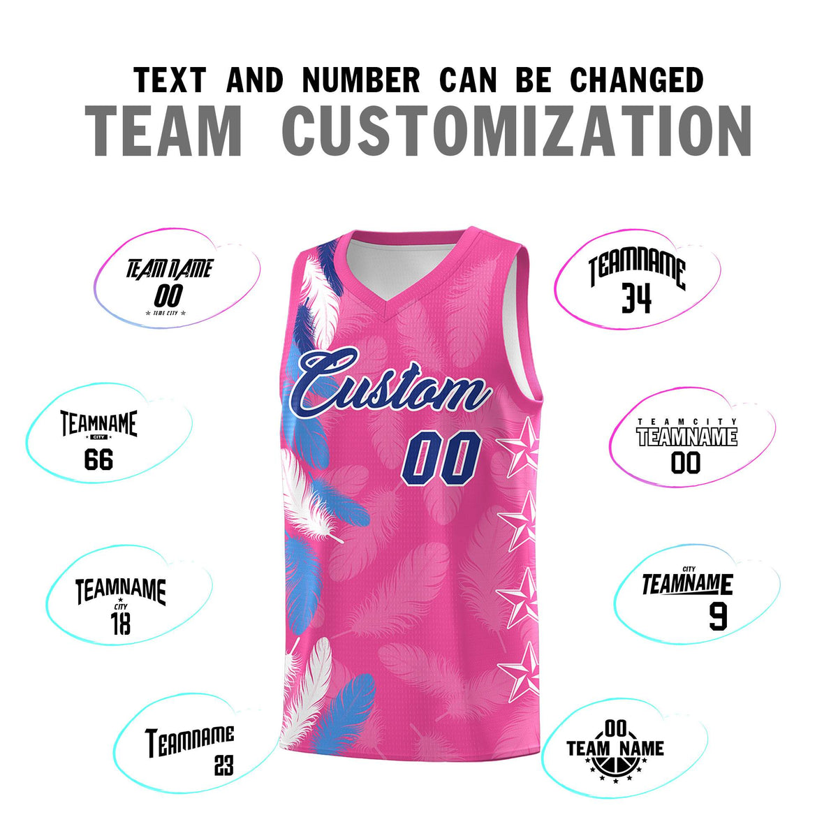 Custom Youth Basketball Jersey Pink Royal Feather Series Sports Uniform
