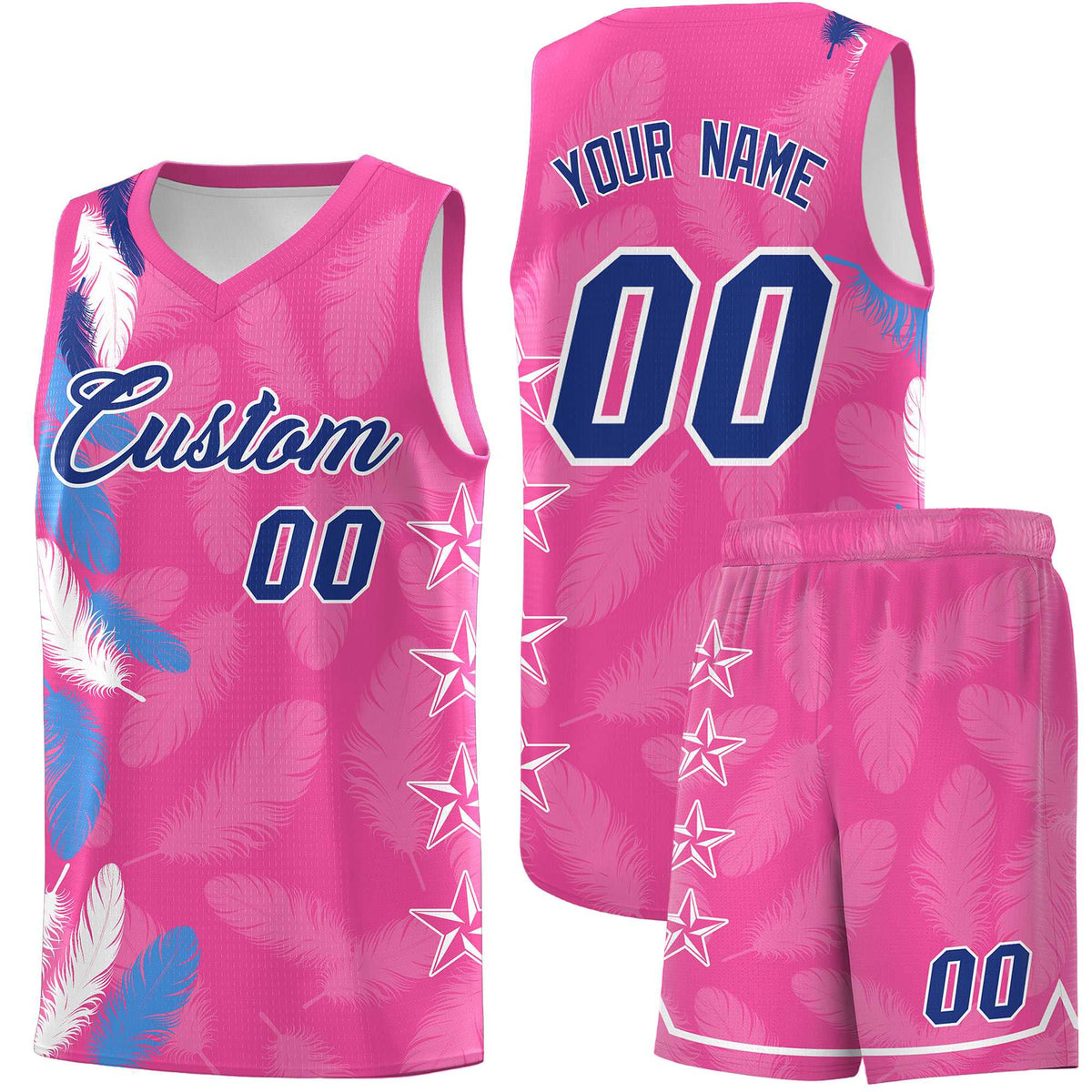 Custom Youth Basketball Jersey Pink Royal Feather Series Sports Uniform
