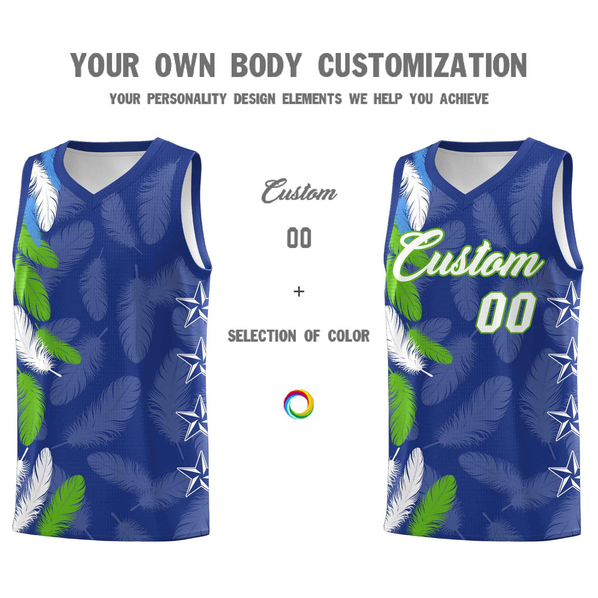 Custom Youth Basketball Jersey Royal White Feather Series Sports Uniform