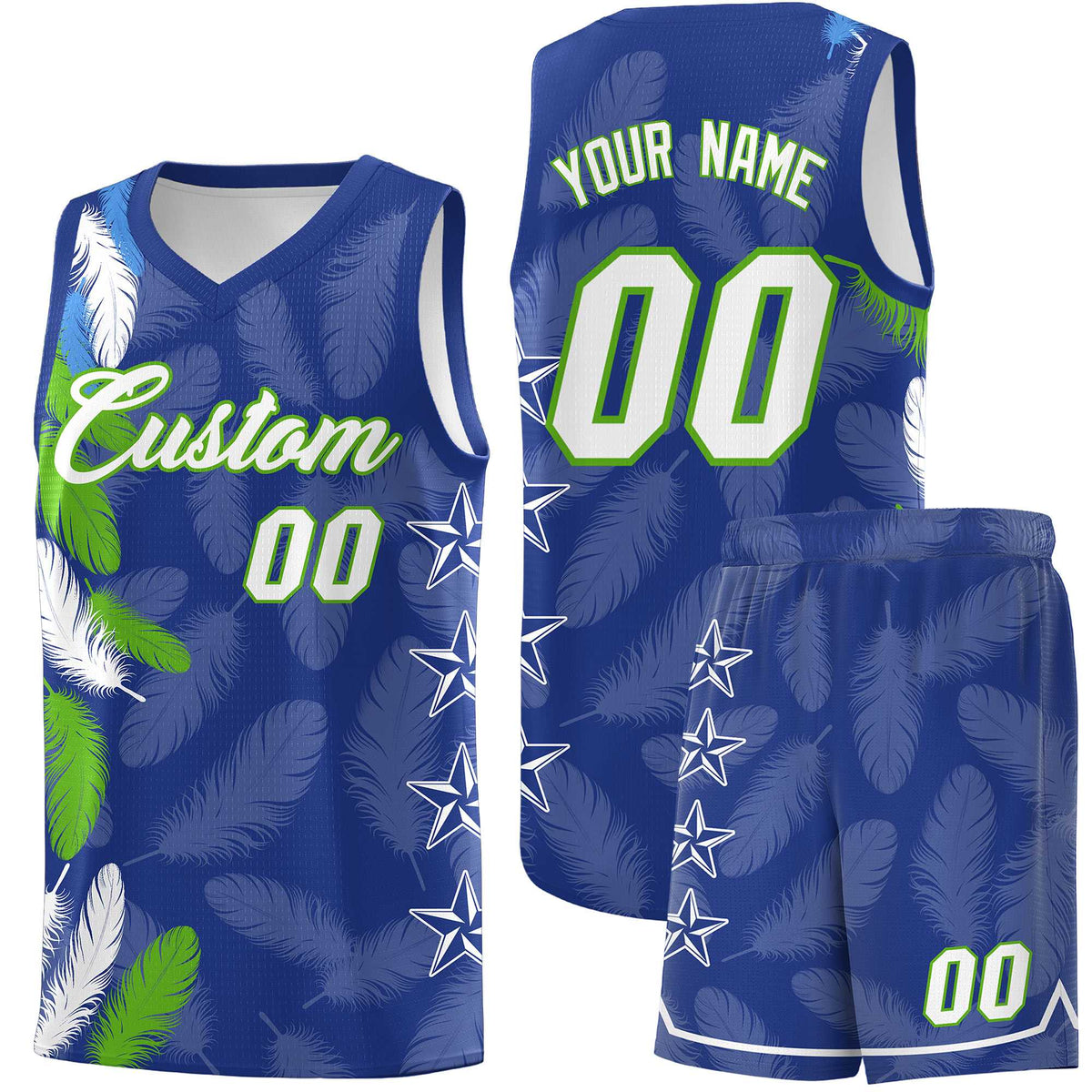 Custom Youth Basketball Jersey Royal White Feather Series Sports Uniform