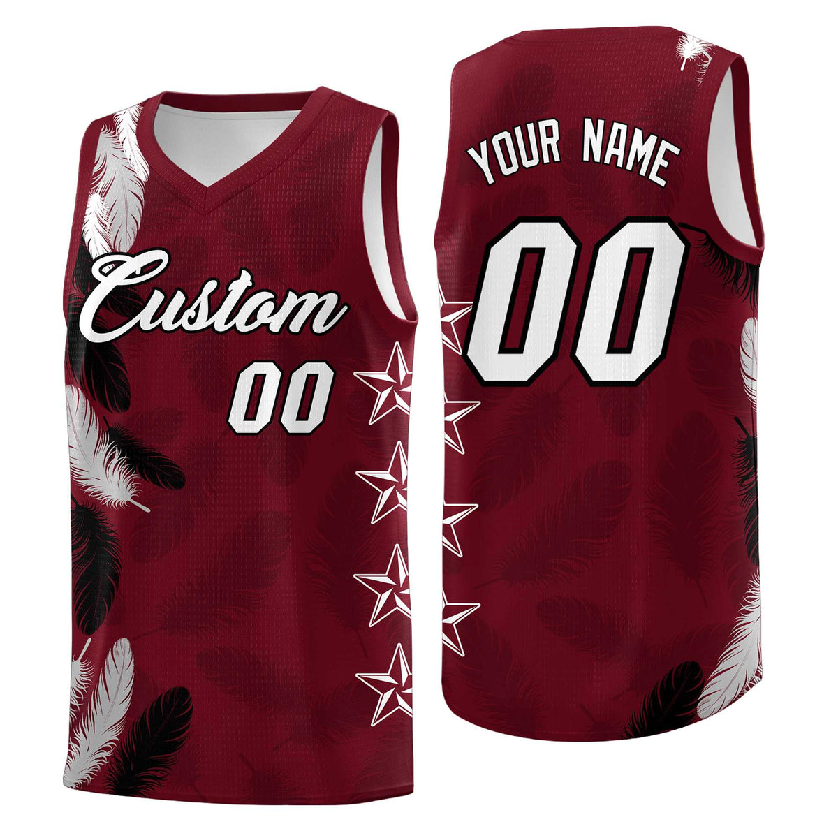 Custom Youth Basketball Jersey Maroon White Feather Series Sports Uniform