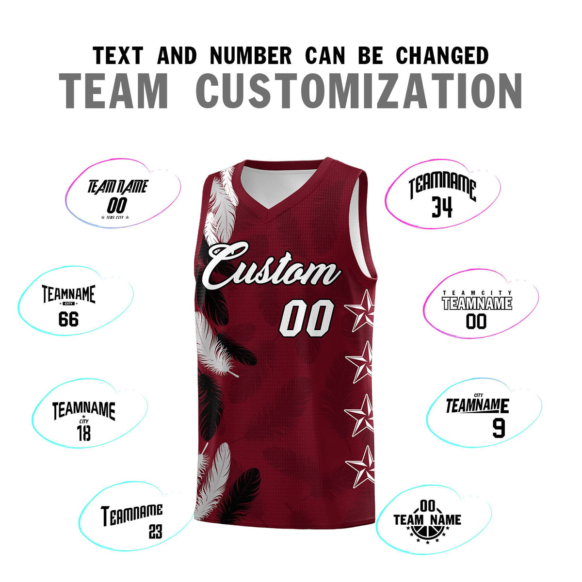 Custom Youth Basketball Jersey Maroon White Feather Series Sports Uniform