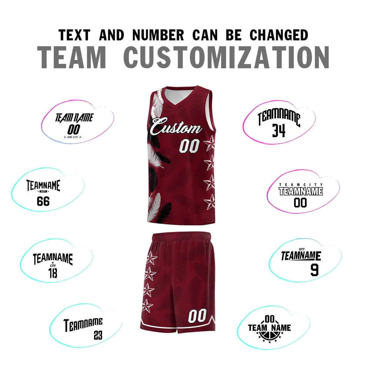 Custom Youth Basketball Jersey Maroon White Feather Series Sports Uniform