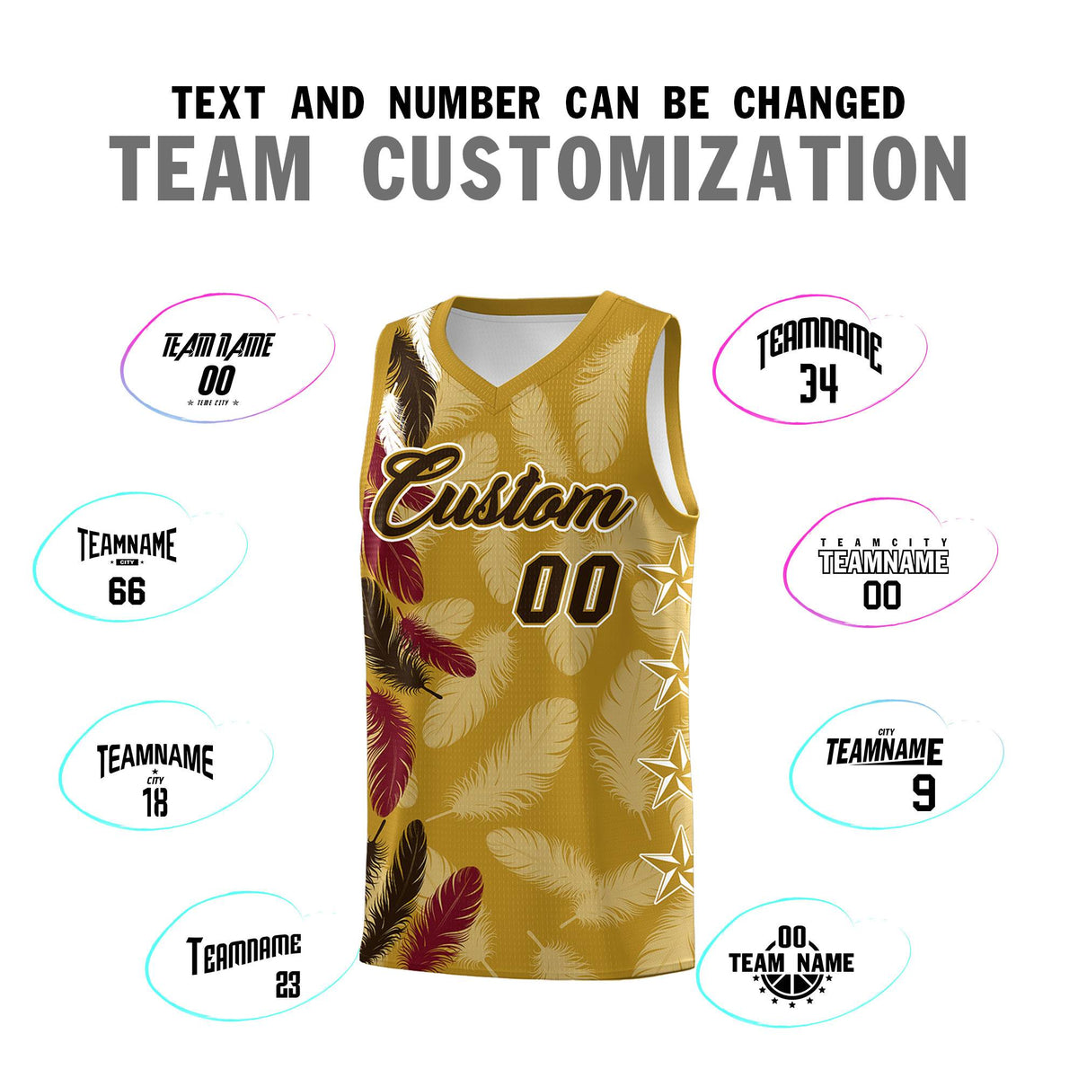 Custom Youth Basketball Jersey Old Gold Brown Feather Series Sports Uniform