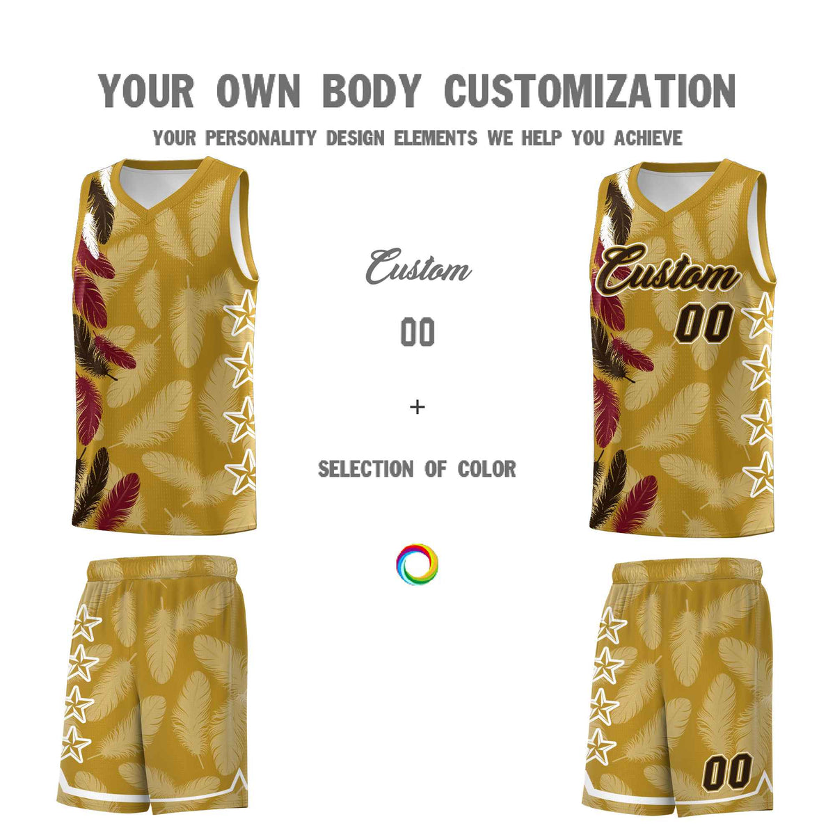 Custom Youth Basketball Jersey Old Gold Brown Feather Series Sports Uniform