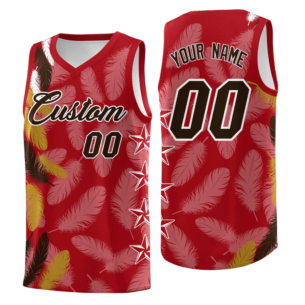 Custom Youth Basketball Jersey Red Brown Feather Series Sports Uniform