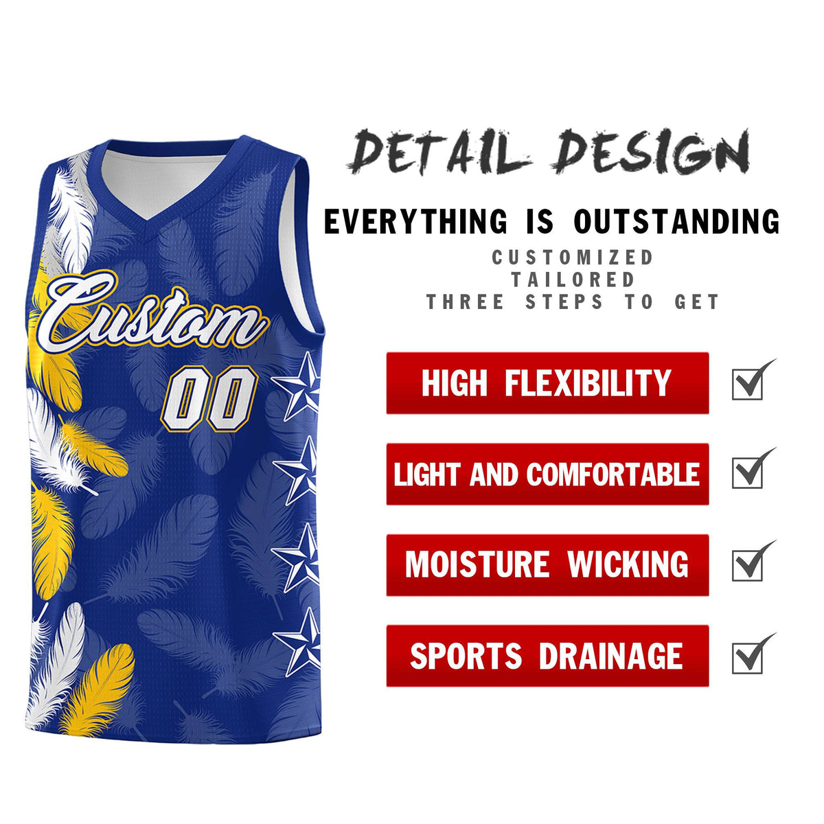 Custom Youth Basketball Jersey Royal White Feather Series Sports Uniform