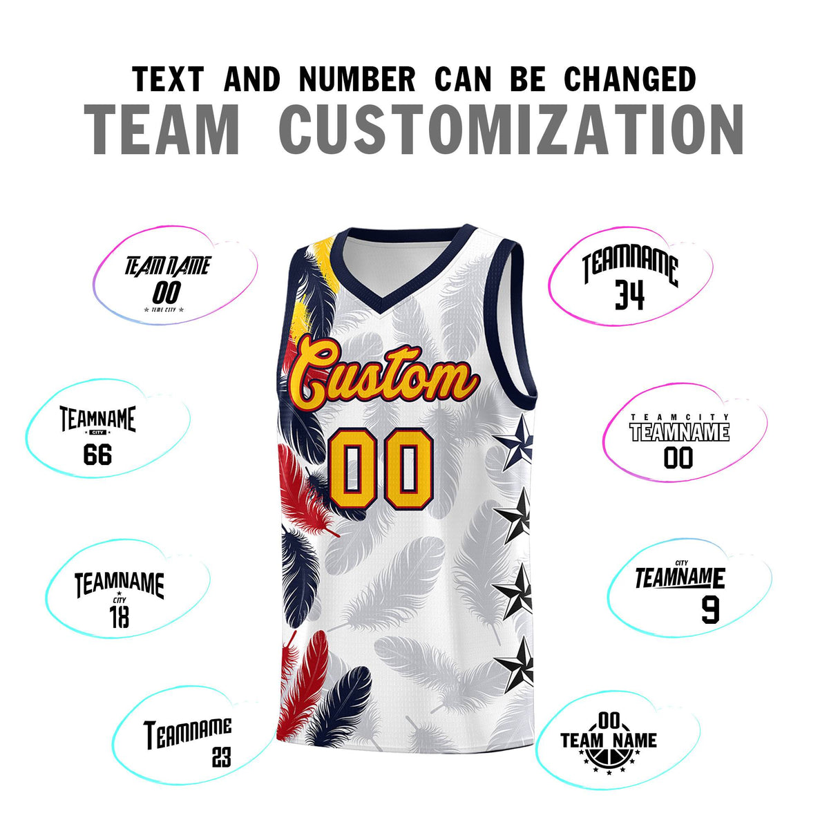 Custom Youth Basketball Jersey White Gold Feather Series Sports Uniform