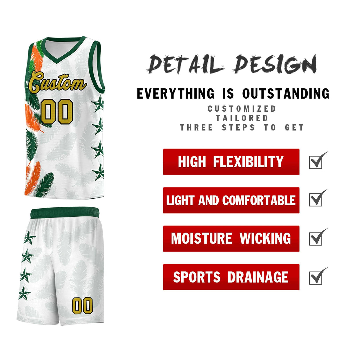 Custom Youth Basketball Jersey White Old Gold Feather Series Sports Uniform