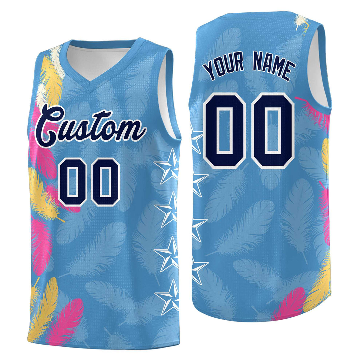 Custom Youth Basketball Jersey Light Blue Navy Feather Series Sports Uniform
