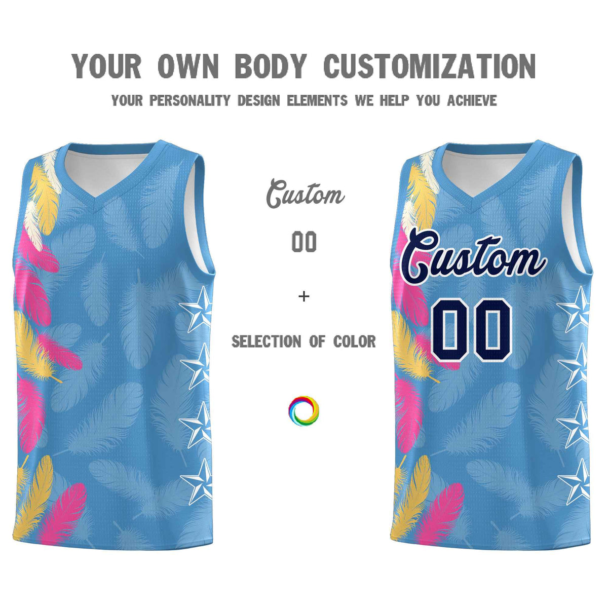 Custom Youth Basketball Jersey Light Blue Navy Feather Series Sports Uniform