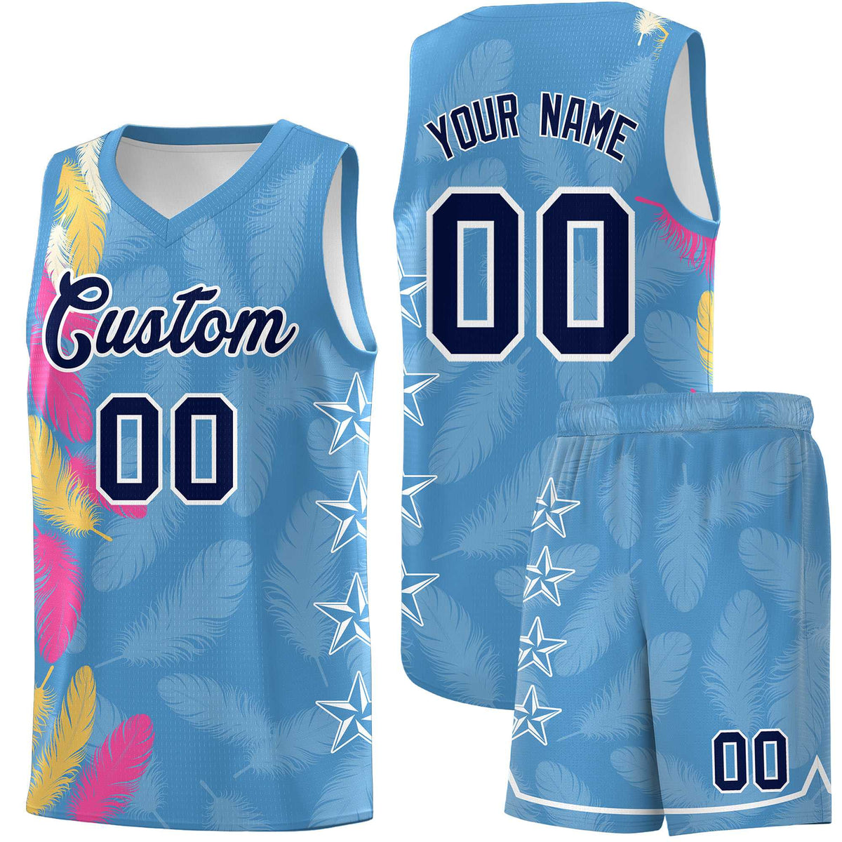 Custom Youth Basketball Jersey Light Blue Navy Feather Series Sports Uniform