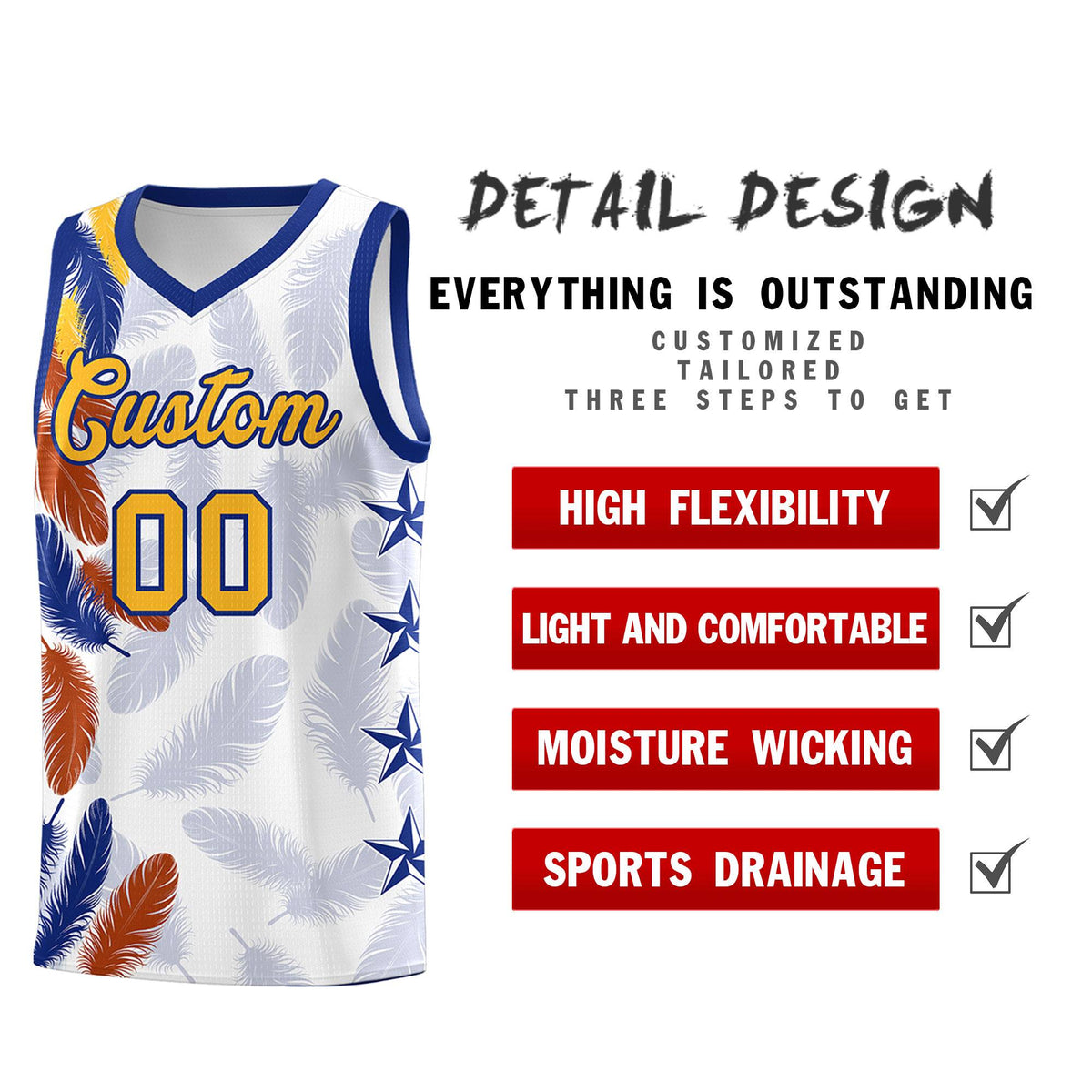Custom Youth Basketball Jersey White Gold Feather Series Sports Uniform