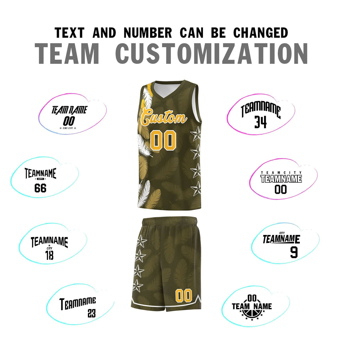 Custom Youth Basketball Jersey Olive Gold Feather Series Sports Uniform