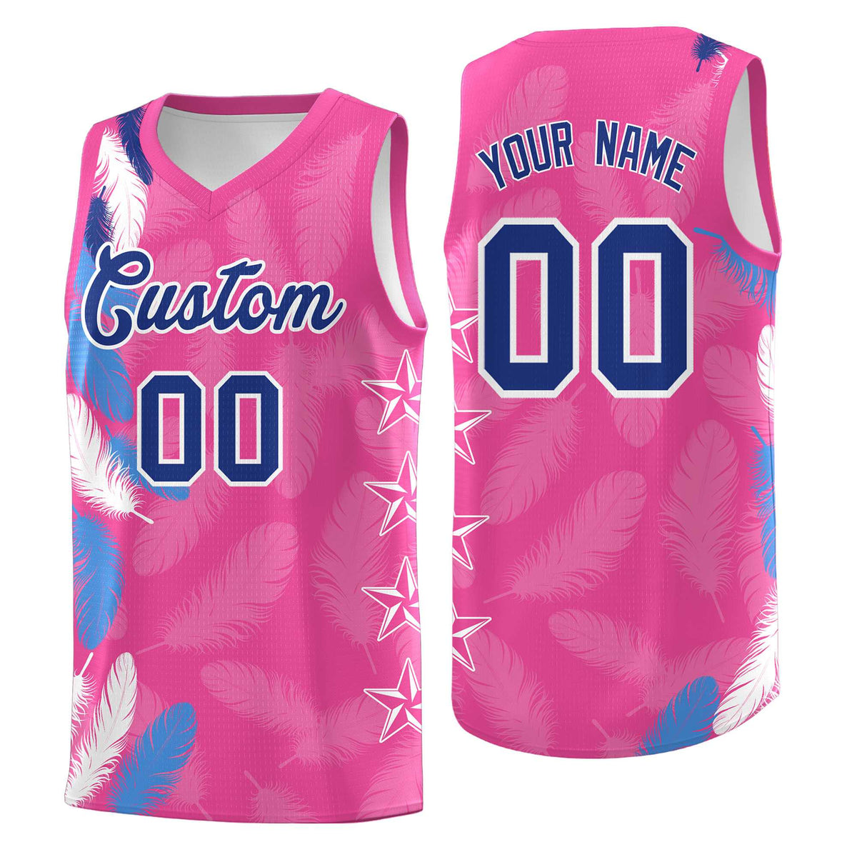 Custom Youth Basketball Jersey Pink Royal Feather Series Sports Uniform