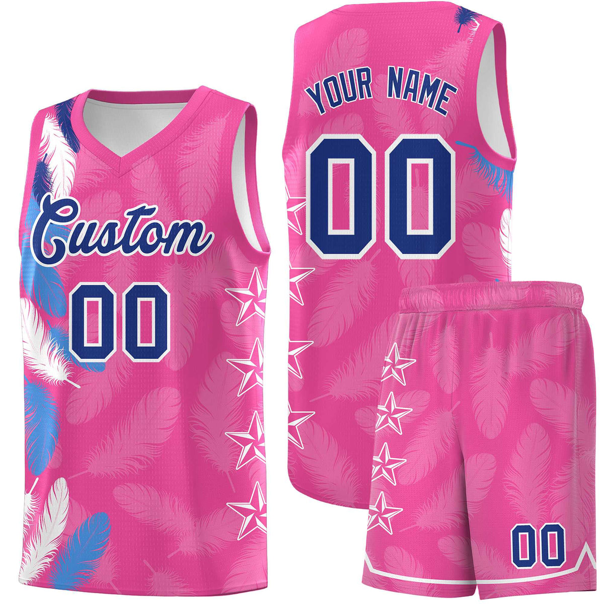 Custom Youth Basketball Jersey Pink Royal Feather Series Sports Uniform