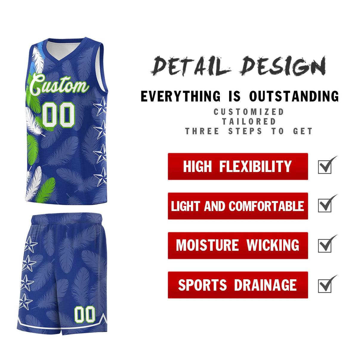 Custom Youth Basketball Jersey Royal White Feather Series Sports Uniform
