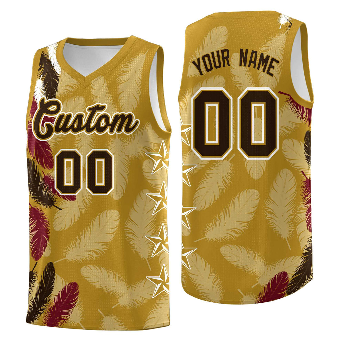 Custom Youth Basketball Jersey Old Gold Brown Feather Series Sports Uniform