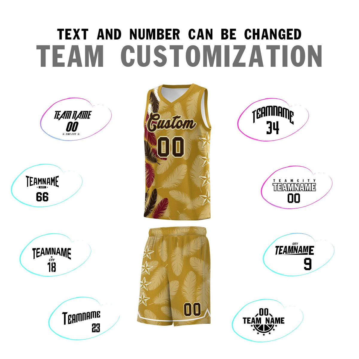 Custom Youth Basketball Jersey Old Gold Brown Feather Series Sports Uniform