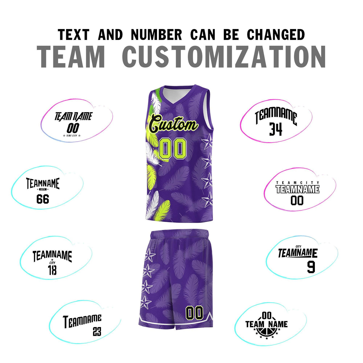 Custom Youth Basketball Jersey Purple Black Feather Series Sports Uniform