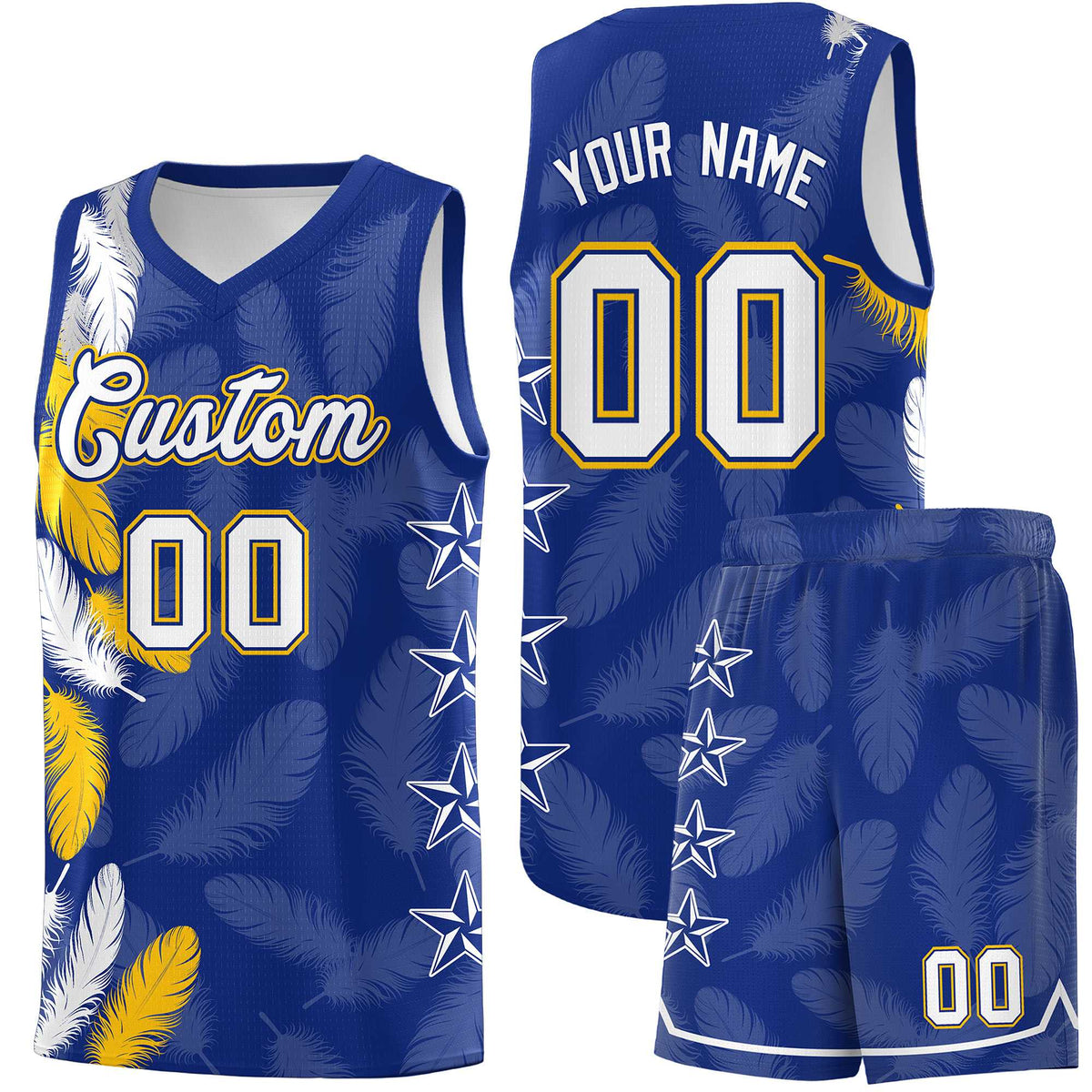 Custom Youth Basketball Jersey Royal White Feather Series Sports Uniform