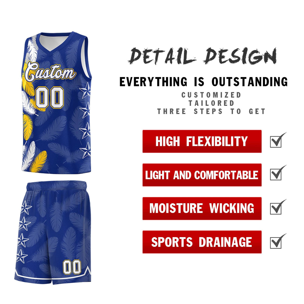 Custom Youth Basketball Jersey Royal White Feather Series Sports Uniform