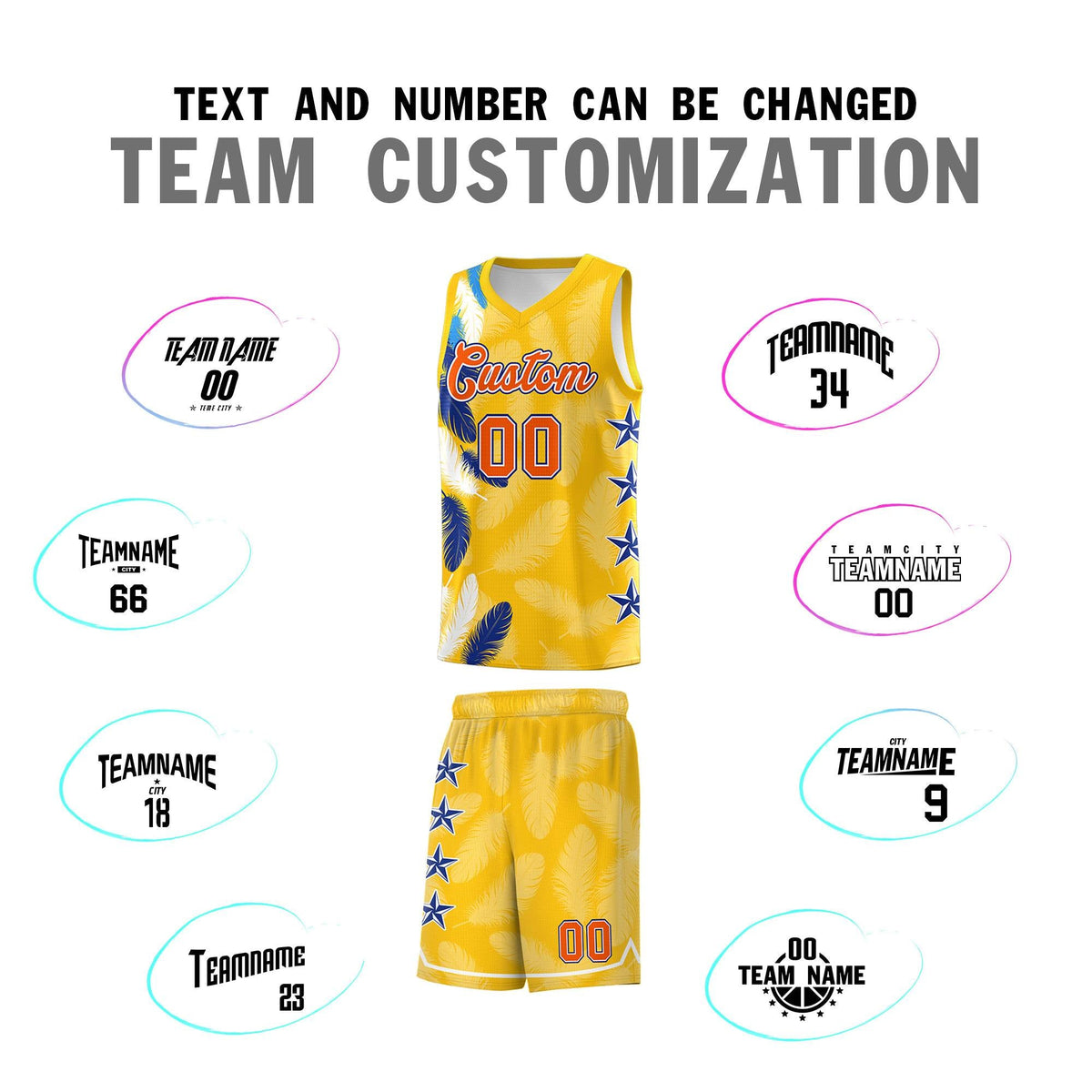 Custom Youth Basketball Jersey Gold Orange Feather Series Sports Uniform