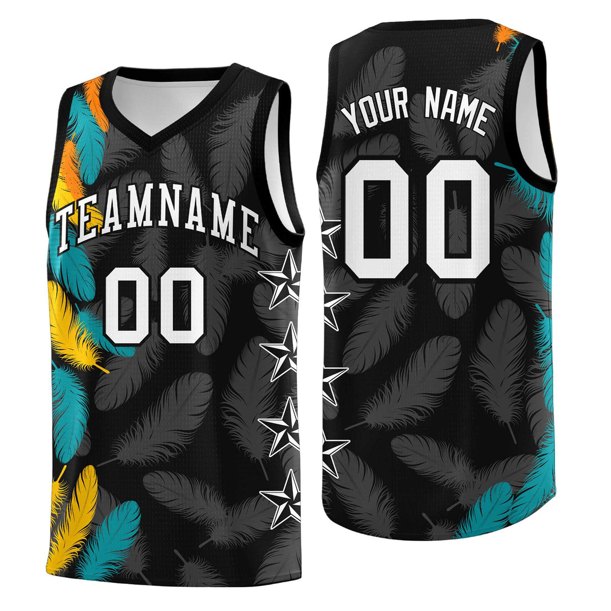 Custom Youth Basketball Jersey Black White Feather Series Sports Uniform