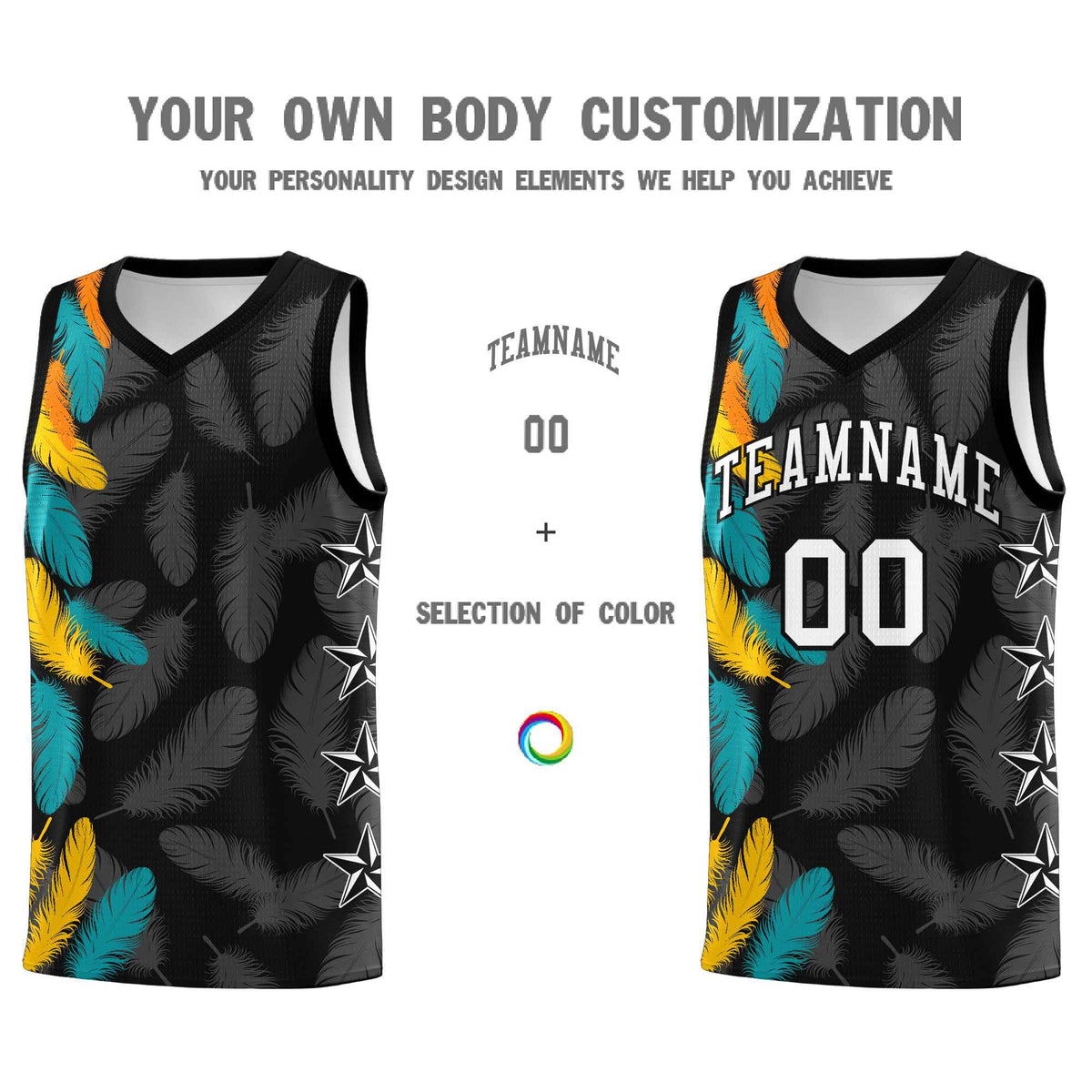 Custom Youth Basketball Jersey Black White Feather Series Sports Uniform