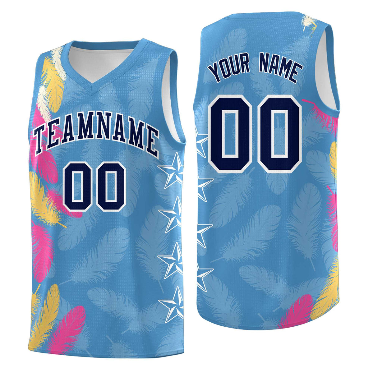 Custom Youth Basketball Jersey Light Blue Navy Feather Series Sports Uniform