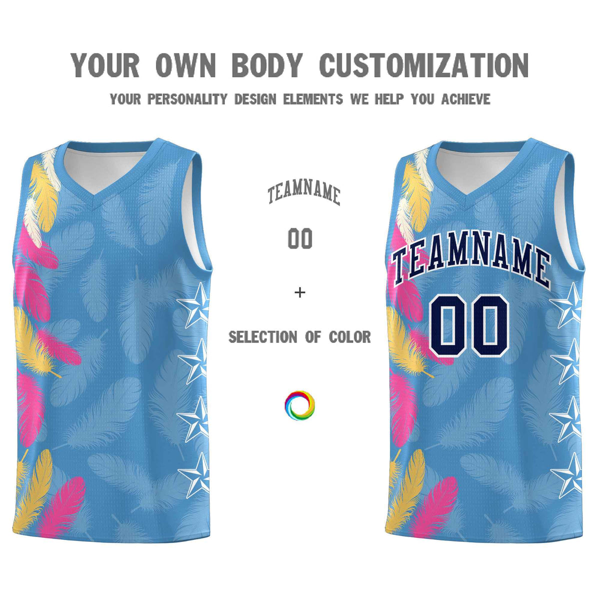 Custom Youth Basketball Jersey Light Blue Navy Feather Series Sports Uniform