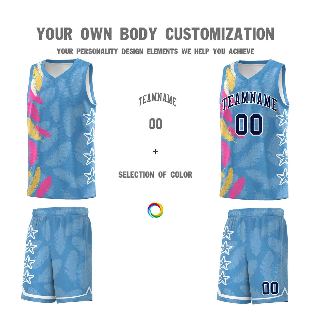 Custom Youth Basketball Jersey Light Blue Navy Feather Series Sports Uniform