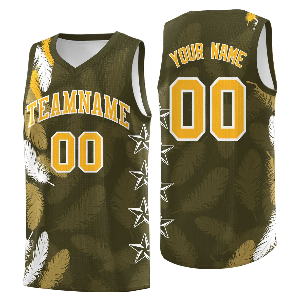 Custom Youth Basketball Jersey Olive Gold Feather Series Sports Uniform