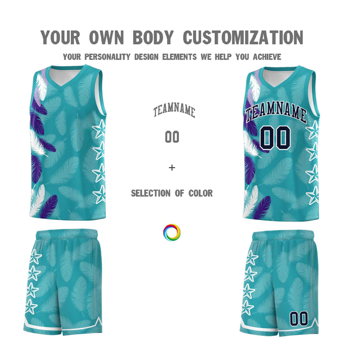 Custom Youth Basketball Jersey Aqua Navy Feather Series Sports Uniform