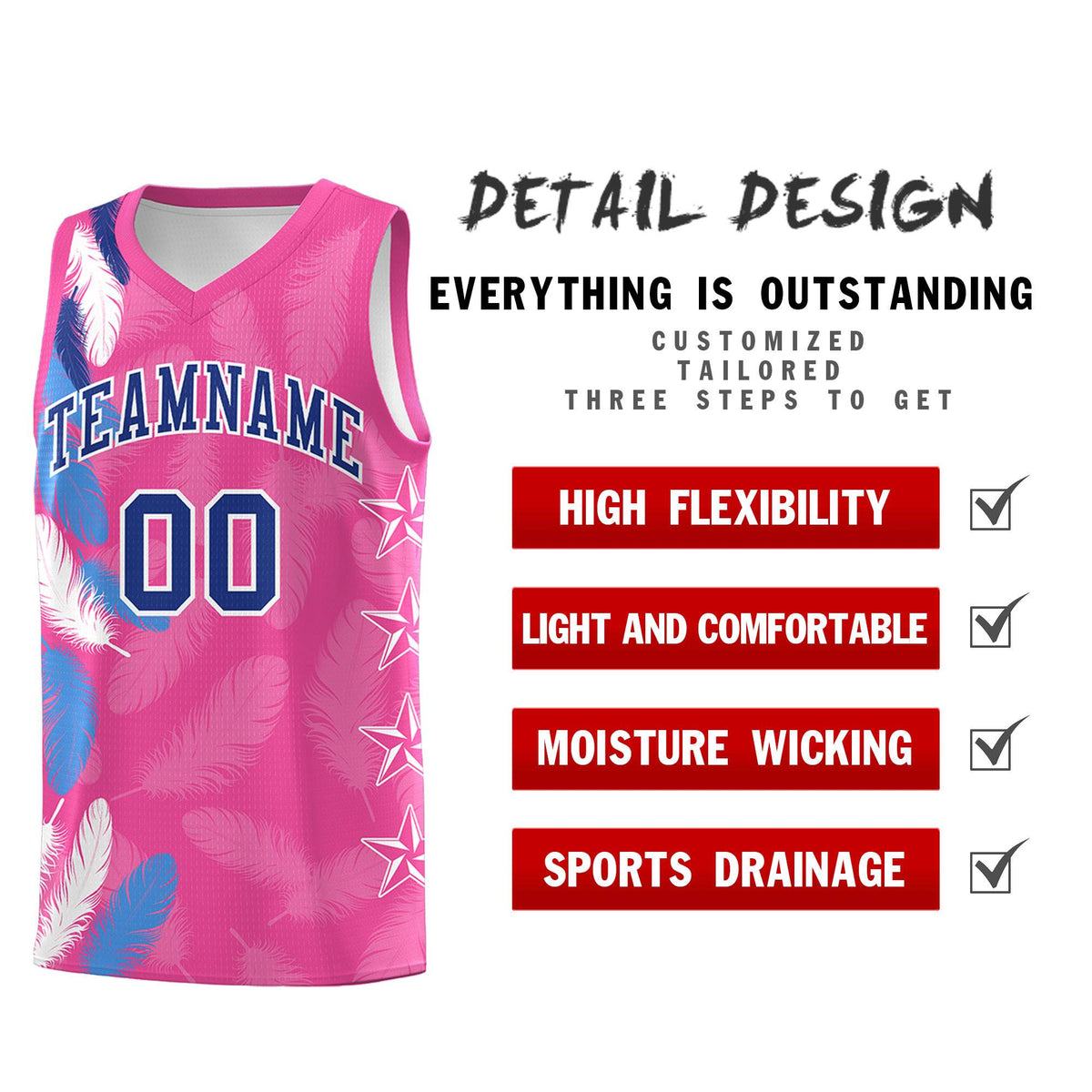 Custom Youth Basketball Jersey Pink Royal Feather Series Sports Uniform