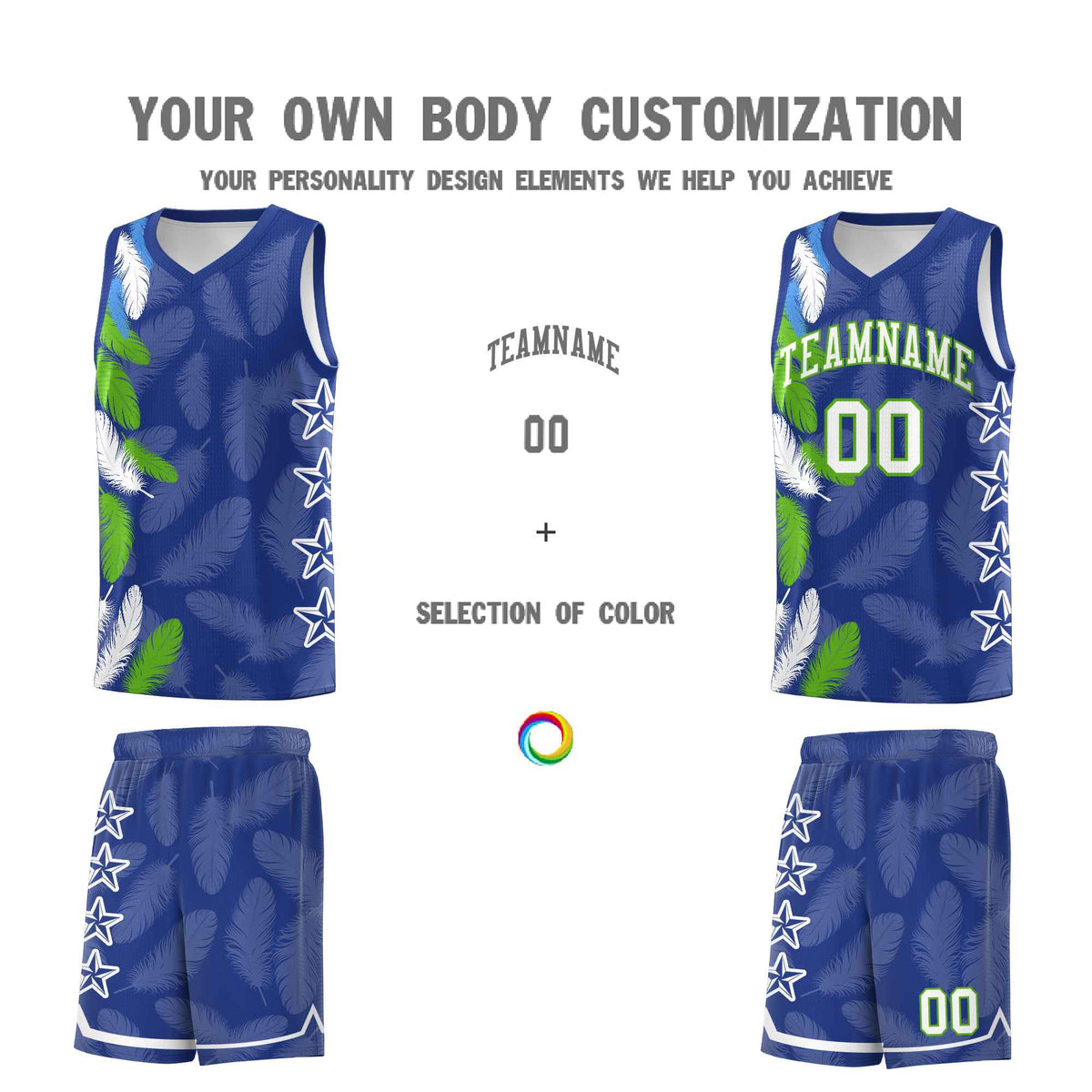Custom Youth Basketball Jersey Royal White Feather Series Sports Uniform
