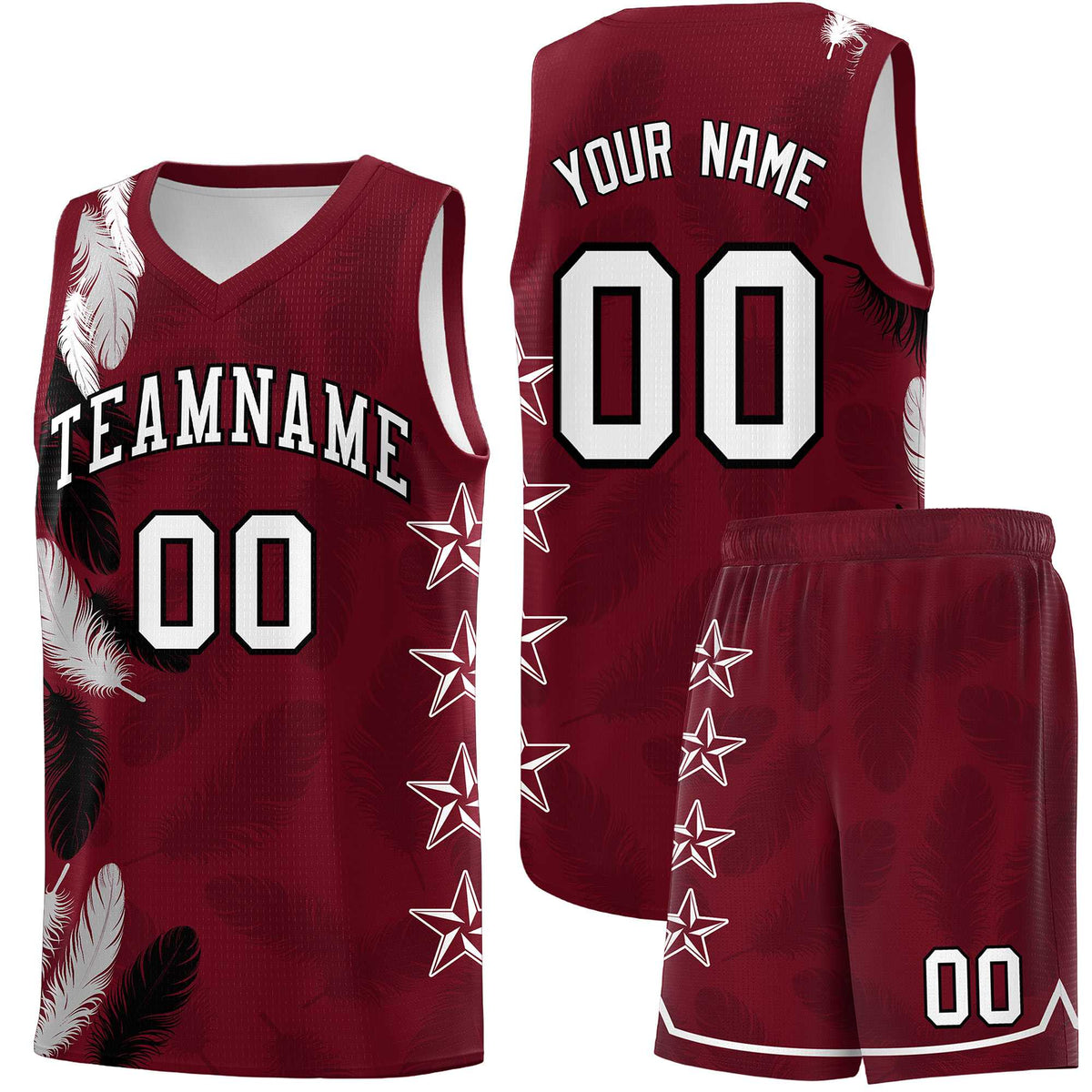 Custom Youth Basketball Jersey Maroon White Feather Series Sports Uniform