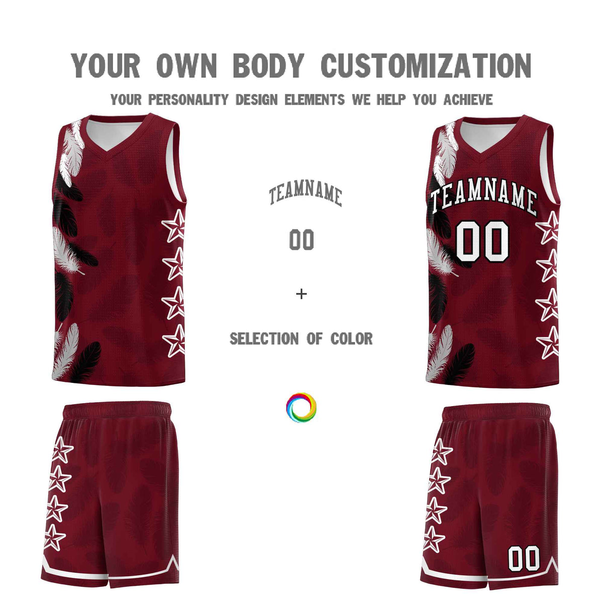 Custom Youth Basketball Jersey Maroon White Feather Series Sports Uniform