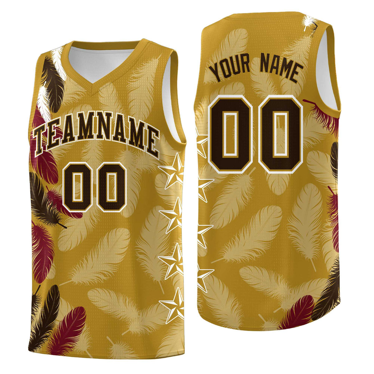 Custom Youth Basketball Jersey Old Gold Brown Feather Series Sports Uniform