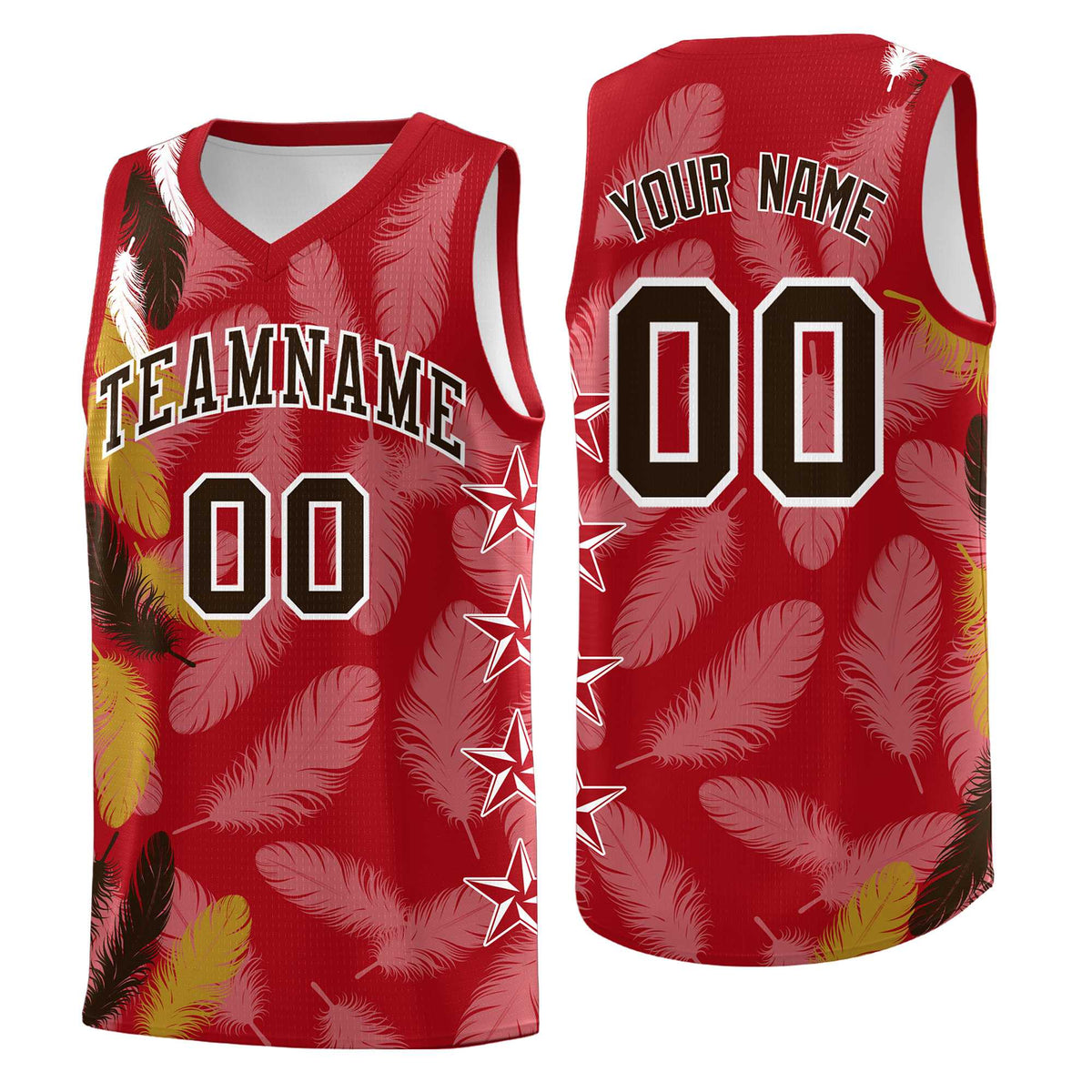 Custom Youth Basketball Jersey Red Brown Feather Series Sports Uniform