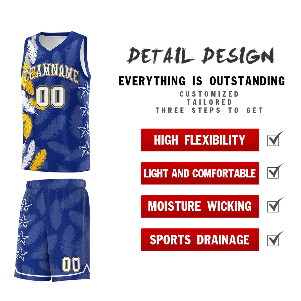 Custom Youth Basketball Jersey Royal White Feather Series Sports Uniform