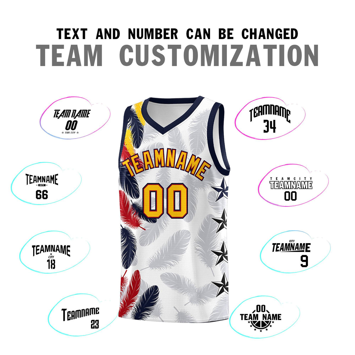 Custom Youth Basketball Jersey White Gold Feather Series Sports Uniform