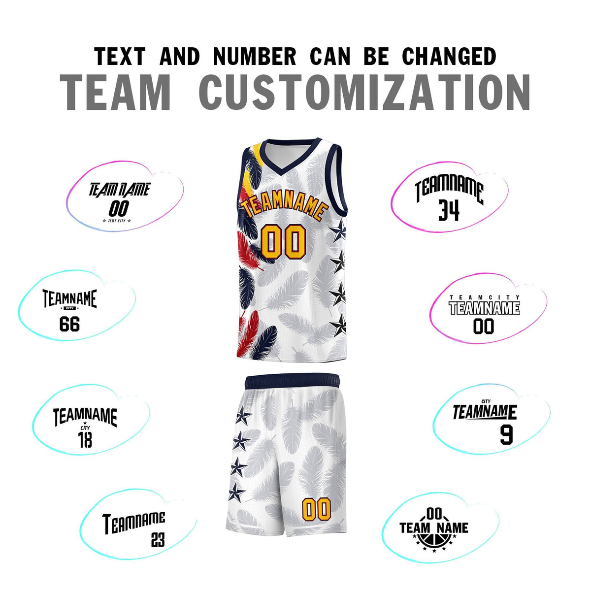 Custom Youth Basketball Jersey White Gold Feather Series Sports Uniform