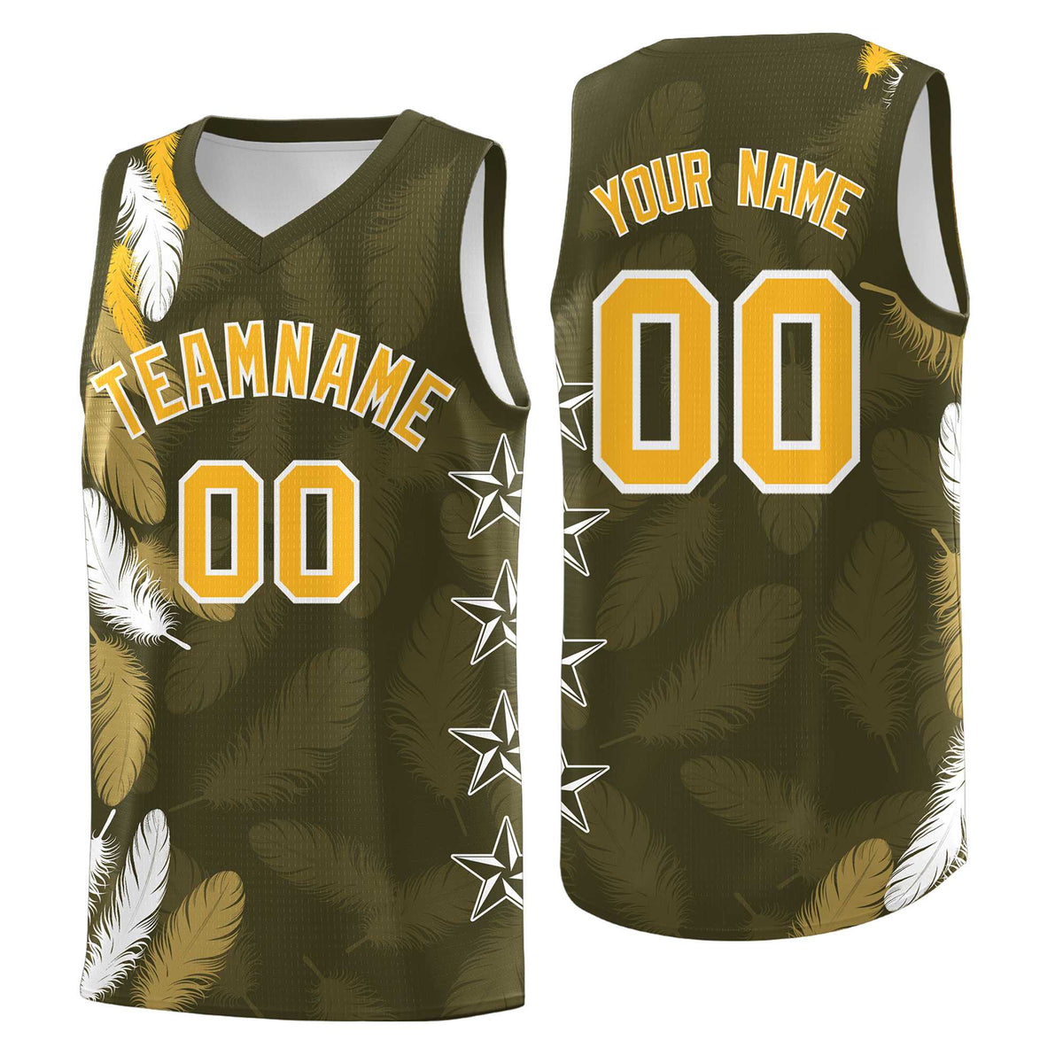 Custom Youth Basketball Jersey Olive Gold Feather Series Sports Uniform