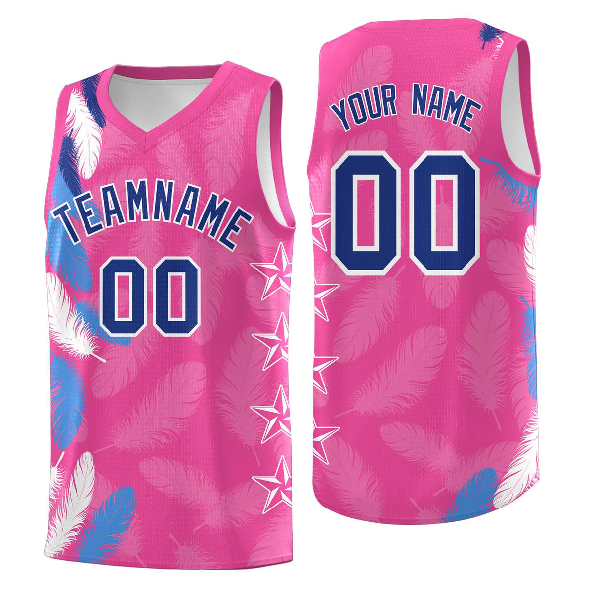 Custom Youth Basketball Jersey Pink Royal Feather Series Sports Uniform