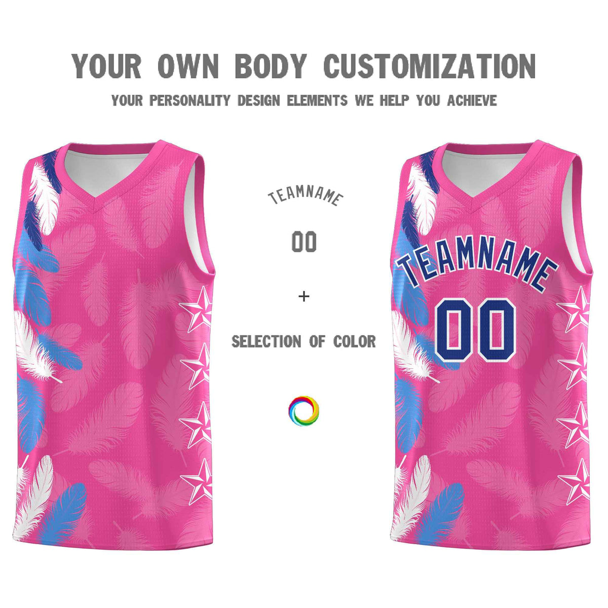 Custom Youth Basketball Jersey Pink Royal Feather Series Sports Uniform