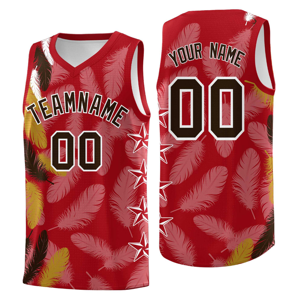 Custom Youth Basketball Jersey Red Brown Feather Series Sports Uniform