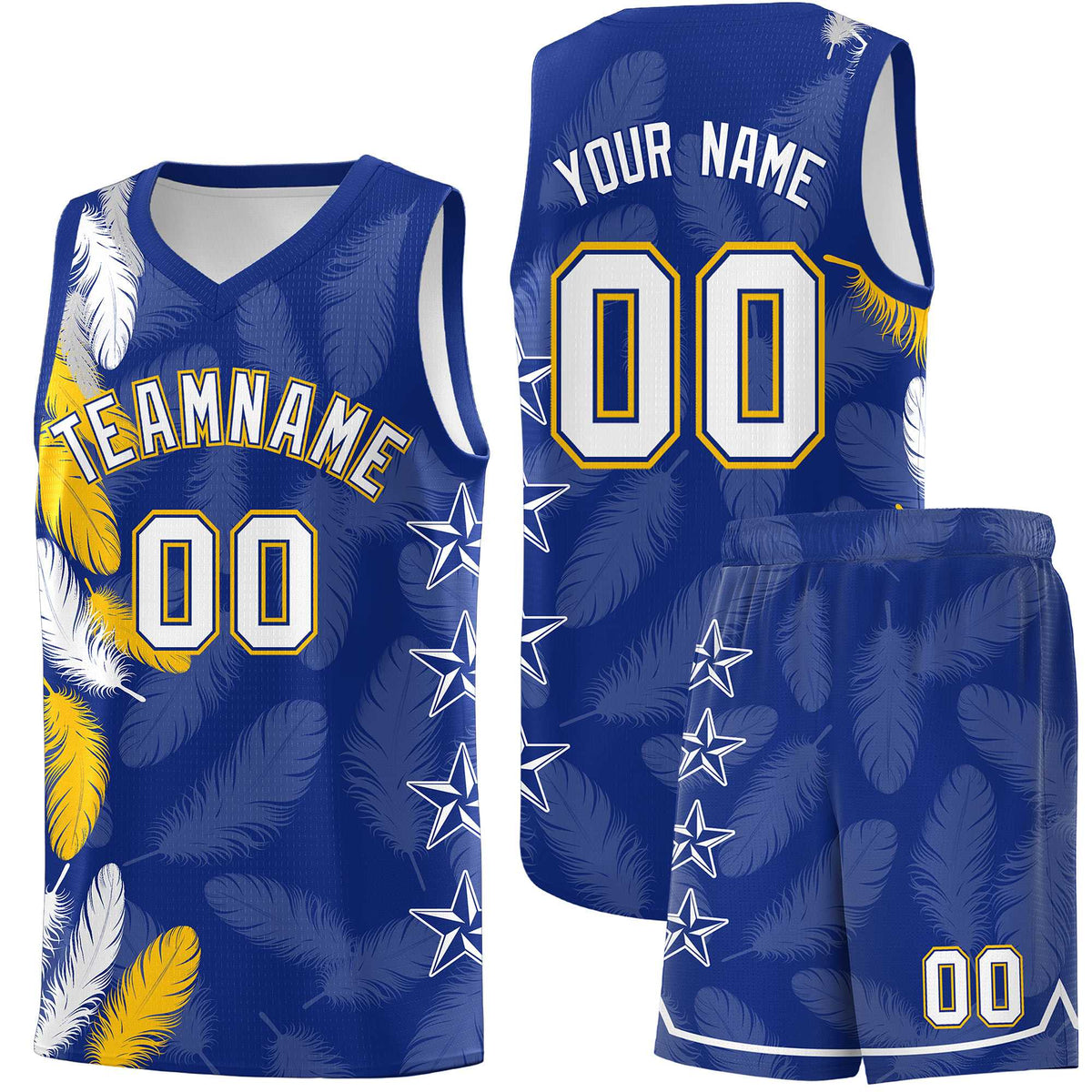 Custom Youth Basketball Jersey Royal White Feather Series Sports Uniform