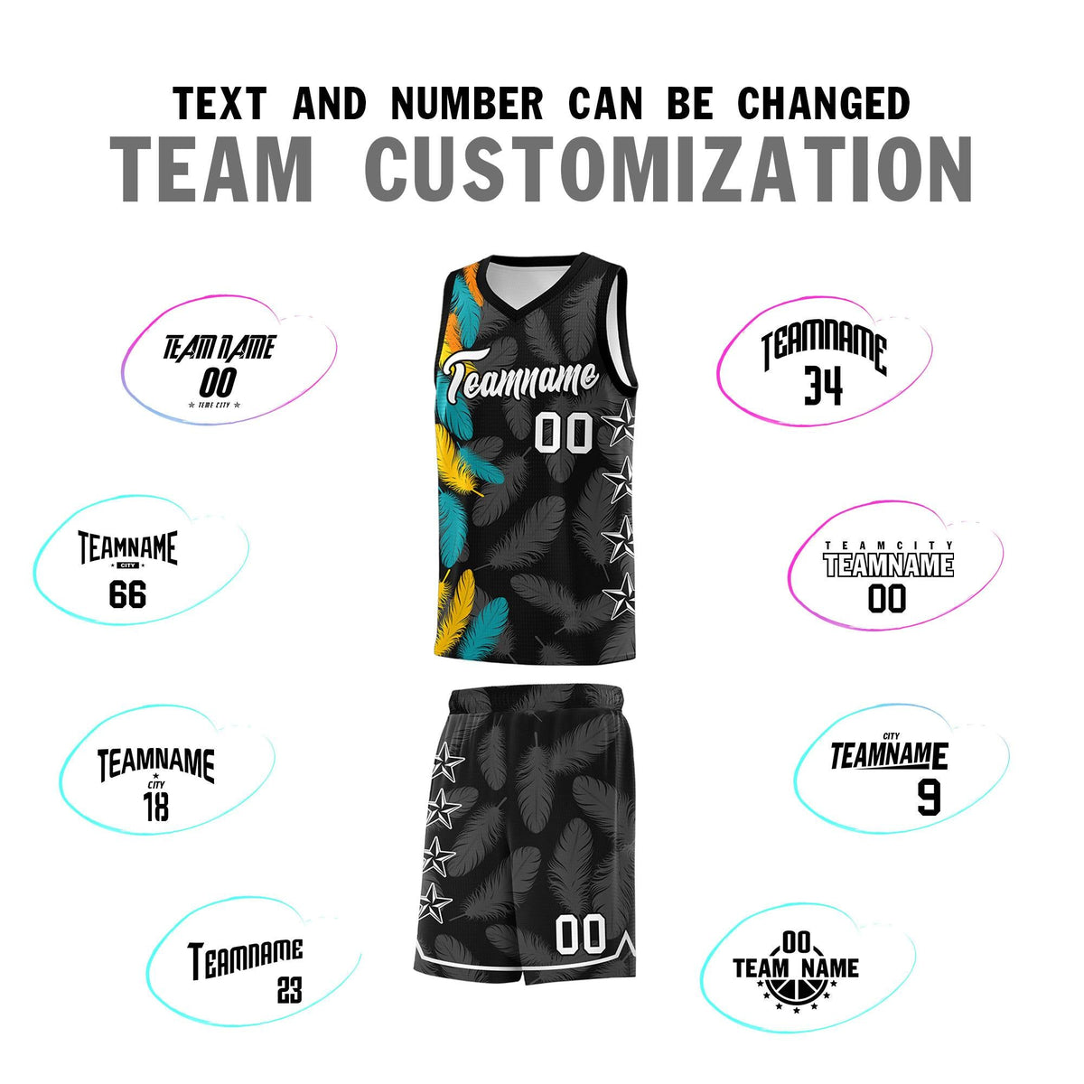 Custom Youth Basketball Jersey Black White Feather Series Sports Uniform