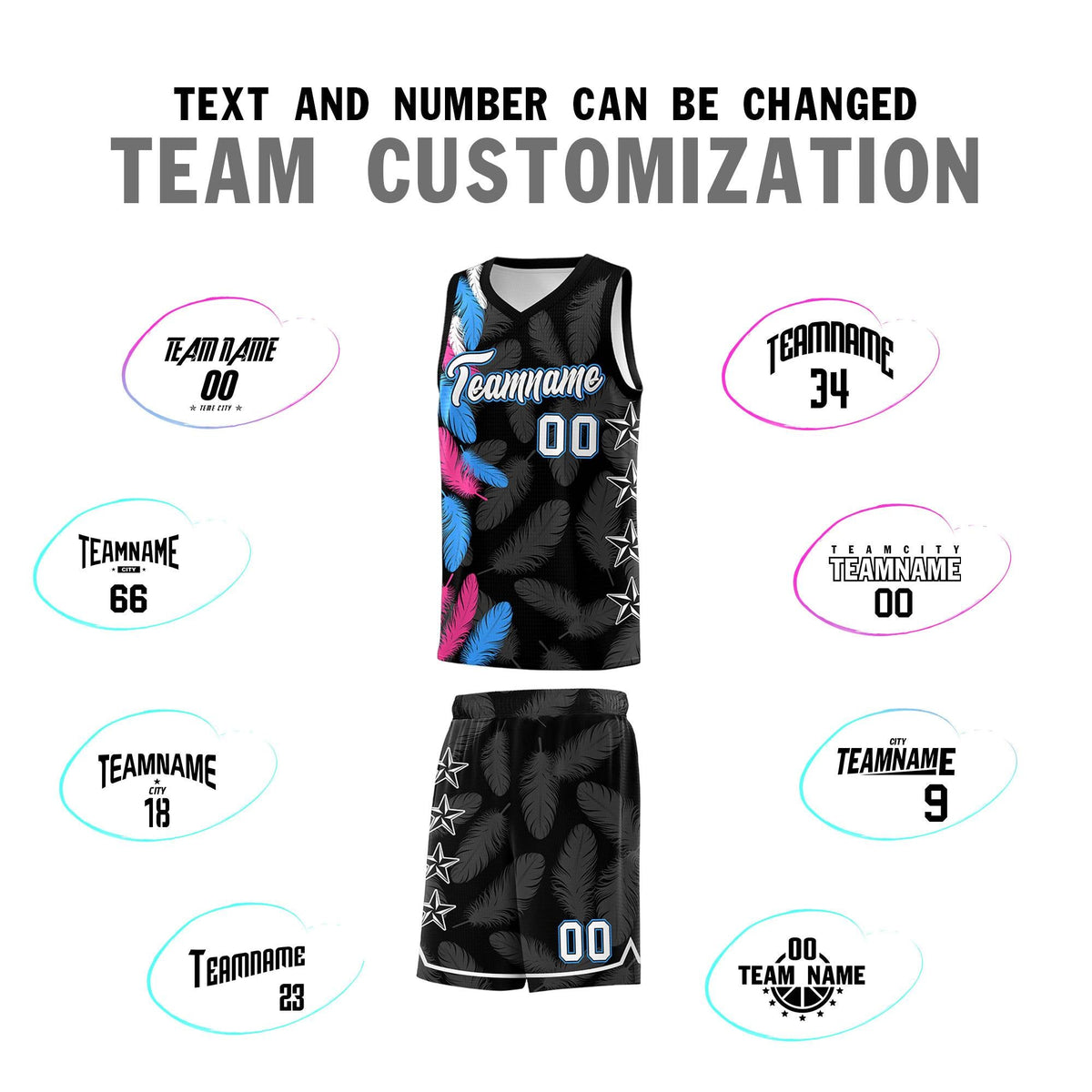 Custom Youth Basketball Jersey Black White Feather Series Sports Uniform